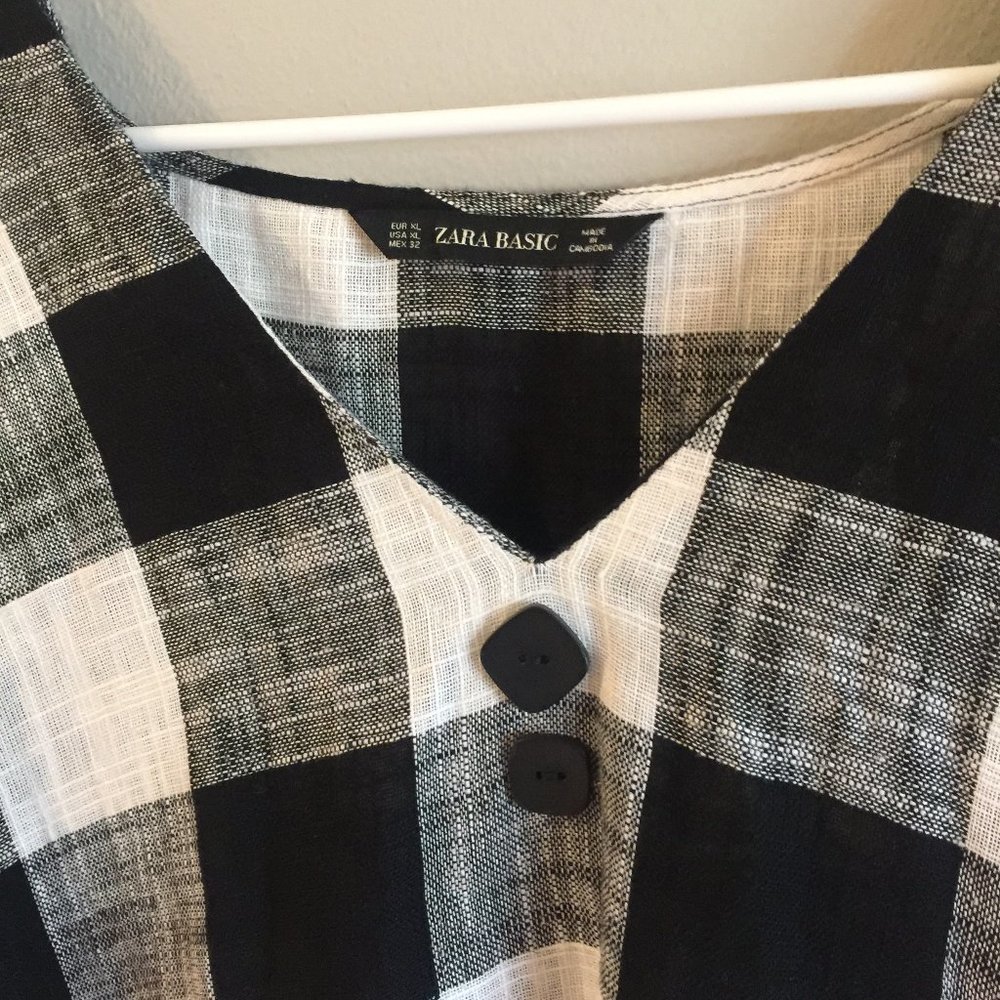 Zara Gingham Pattern High Low Top - image 2